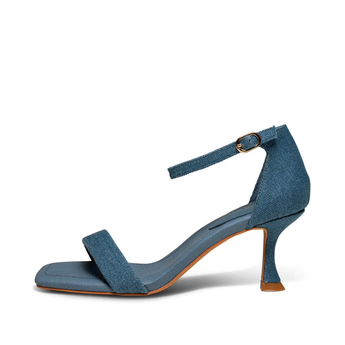 denim peep toe heels