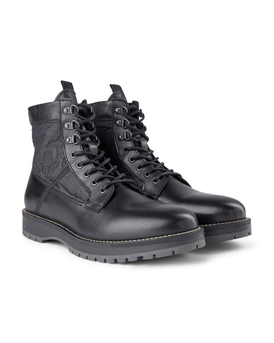 SHOE THE BEAR MENS Comrade Leather & Textile Lace-up Boot Boots 110 BLACK