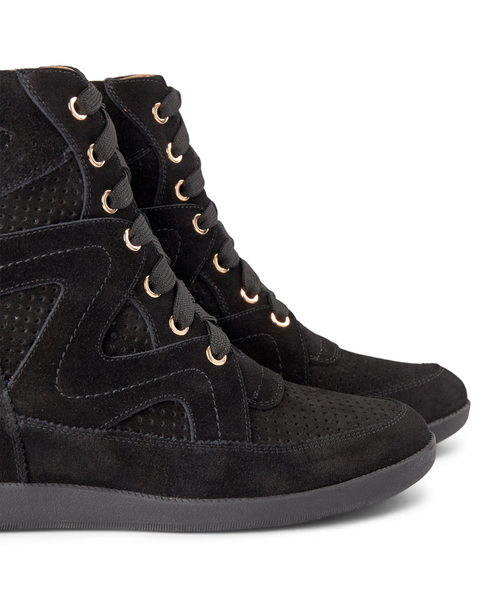 Emmy Lace Suede Wedge Sneaker BLACK SHOE THE BEAR COM