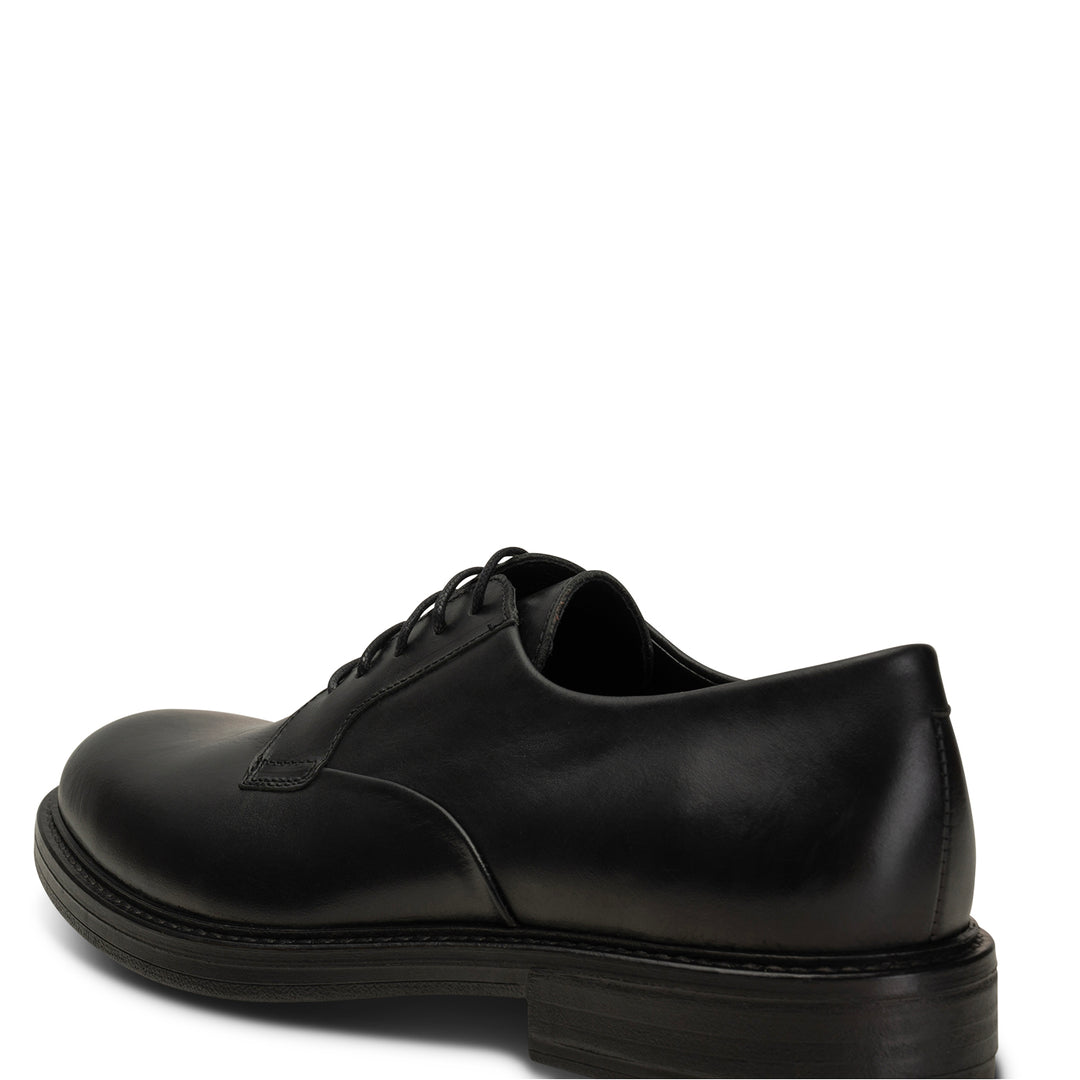 【WALTER STEIGER】BLACK PLAIN DERBY SHOES Walter Steiger Mens Leather Almond Toe Lace Up Derby Shoes