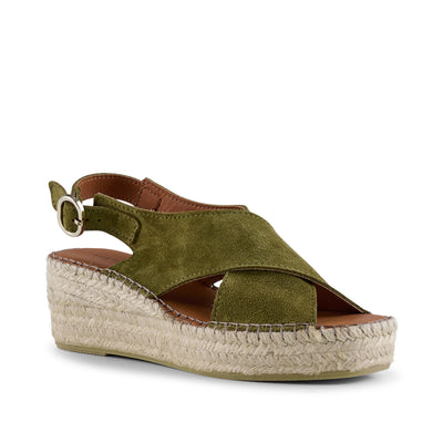 SHOE THE BEAR WOMENS Orchid wedge suede Espadrilles 298 MOSS GREEN