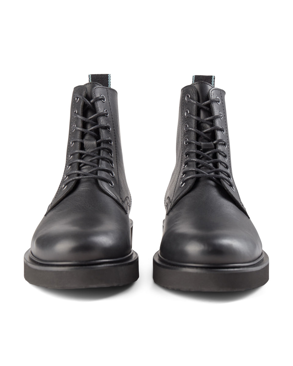 H by hudson battle lace up boots in black leather 2025