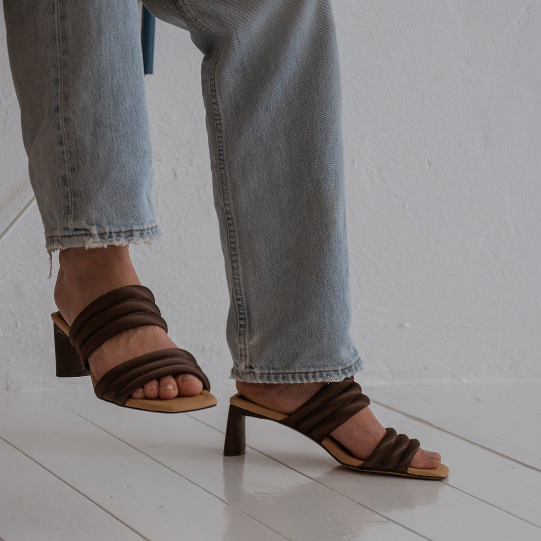 Sylvi heel textile - BROWN SATIN – SHOE THE BEAR - COM